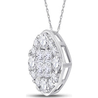 GND 14K White Gold Princess Diamond Offset Square Cluster Pendant with Prong-Set Round Diamonds - 1.00 Carat Total Diamond Weight