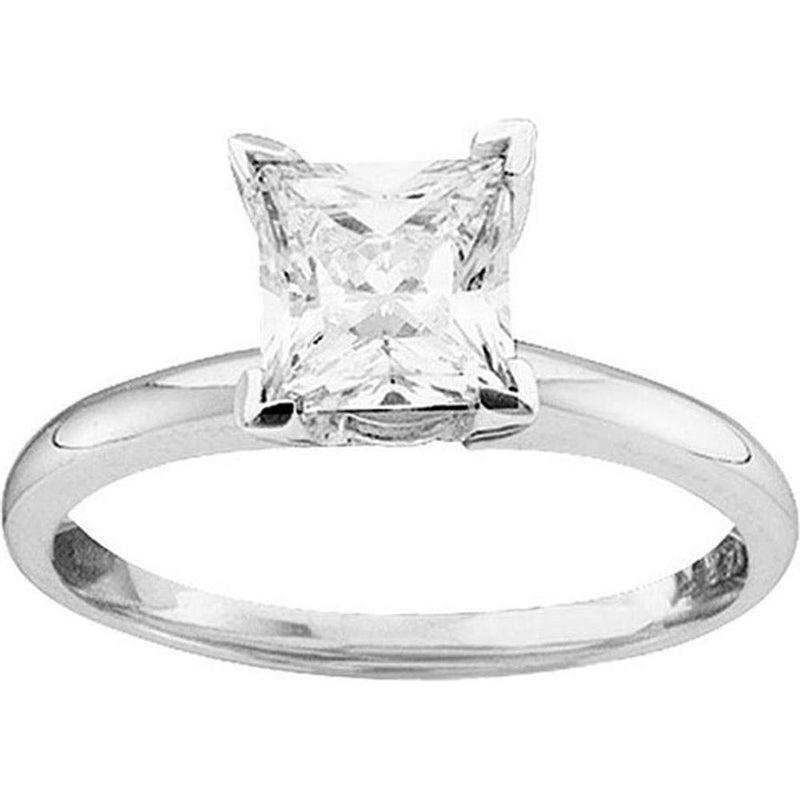 GND 14K White Gold Princess Diamond Solitaire Bridal Ring with Prong-Set Diamond - 3/4 Carat Total Carat Weight