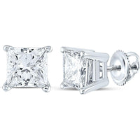 GND 14K White Gold Princess Diamond Solitaire Earrings – 1-3/8 Carat Total Diamond Weight