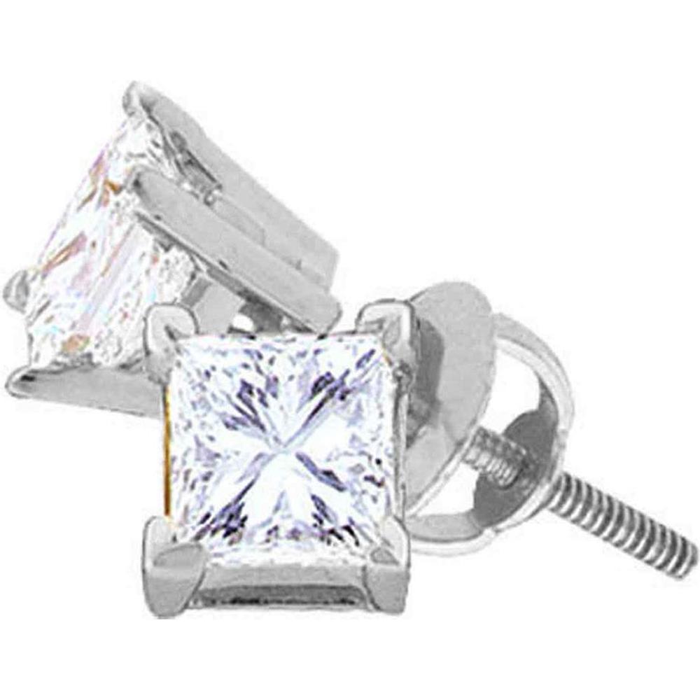 GND 14K White Gold Princess Diamond Solitaire Stud Earrings - 5/8 Total Carat Weight