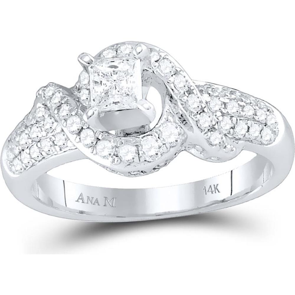 GND 14K White Gold Princess Diamond Solitaire Swirl Bridal Engagement Ring - 7/8 Total Carat Weight