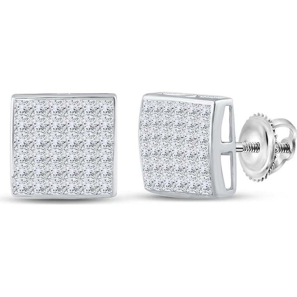 GND 14K White Gold Princess Diamond Square Stud Earrings - 1 Carat Total Diamond Weight
