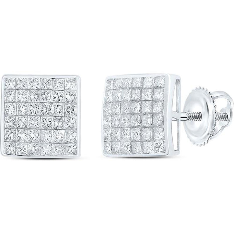 GND 14K White Gold Princess Diamond Square Stud Earrings with Invisible Set Diamonds - 5/8 Carat Total Diamond Weight