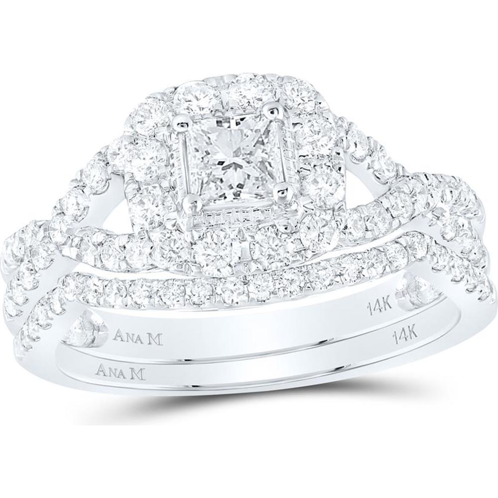 GND 14K White Gold Princess Diamond Twist Bridal Wedding Ring Set - 1 Carat Total Diamond Weight