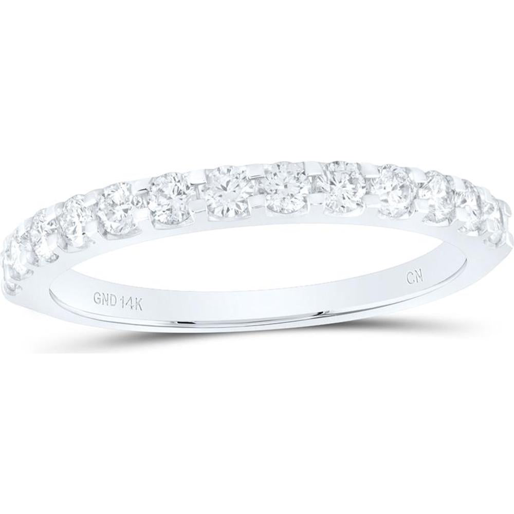 GND 14K White Gold Prong Set Round Diamond Wedding Anniversary Band - 1/2 Carat Total Diamond Weight