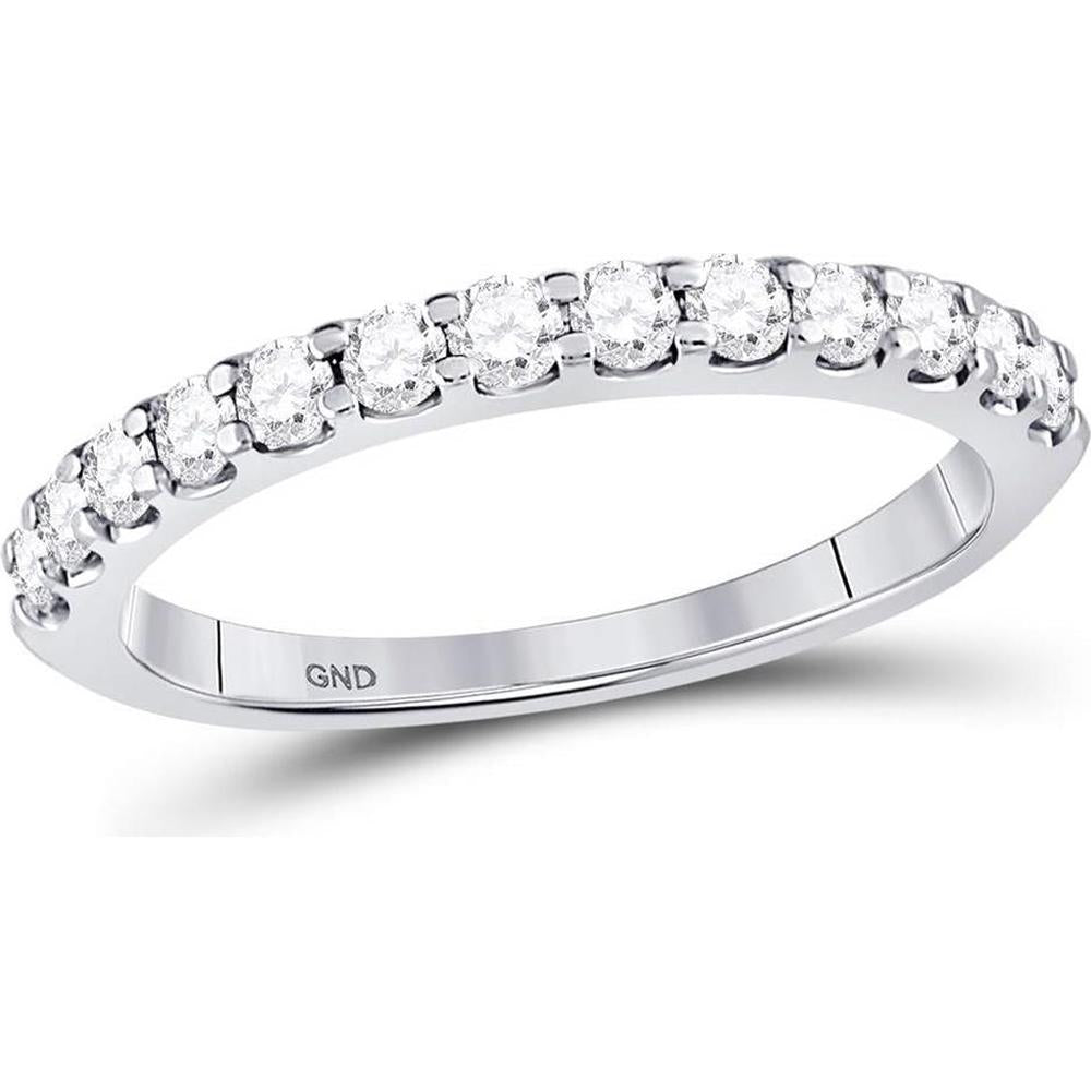 GND 14K White Gold Prong Set Round Diamond Wedding Anniversary Band - 1/2 Carat Total Diamond Weight