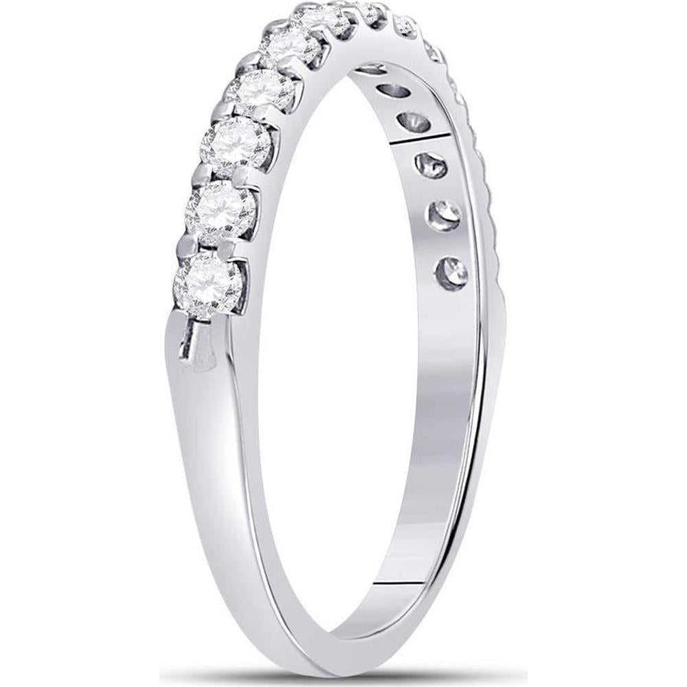 GND 14K White Gold Prong Set Round Diamond Wedding Anniversary Band - 1/2 Carat Total Diamond Weight