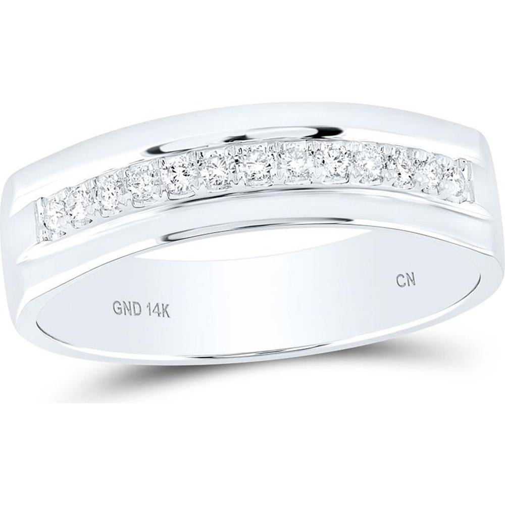 GND 14K White Gold Prong Set Round Diamond Wedding Band - 0.21 Carat Total Diamond Weight