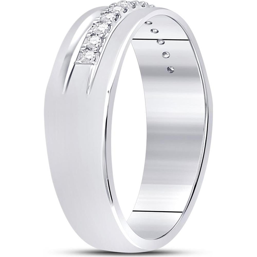 GND 14K White Gold Prong Set Round Diamond Wedding Band - 0.21 Carat Total Diamond Weight