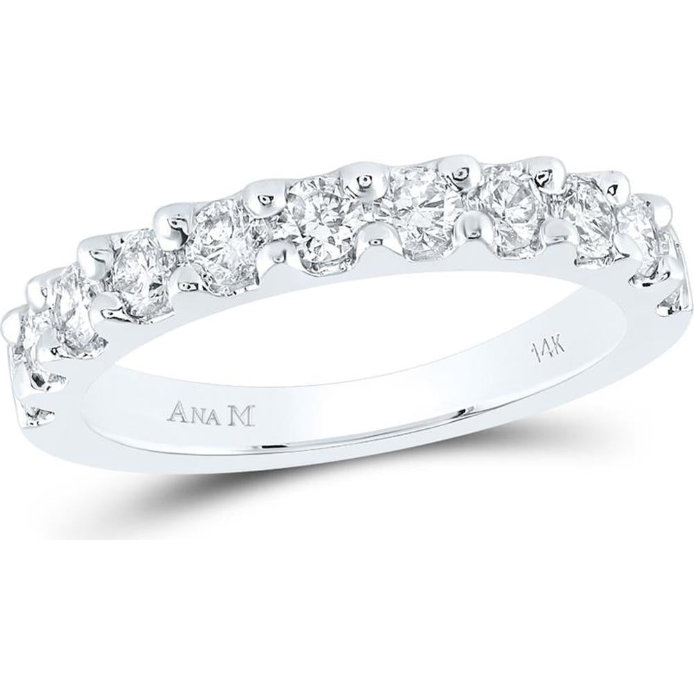 GND 14K White Gold Prong-Set Round Diamond Wedding Band – 0.88 Carat Total Diamond Weight