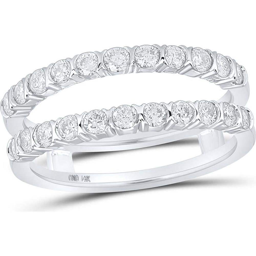 GND 14K White Gold Prong Set Round Diamond Wrap Ring Guard Enhancer - 7/8 Carat Total Diamond Weight