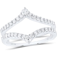GND 14K White Gold Ring Guard Wrap Enhancer Wedding Band with Prong Set Round Diamonds - 0.47 Carat Total Diamond Weight