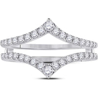 GND 14K White Gold Ring Guard Wrap Enhancer Wedding Band with Prong Set Round Diamonds - 0.47 Carat Total Diamond Weight