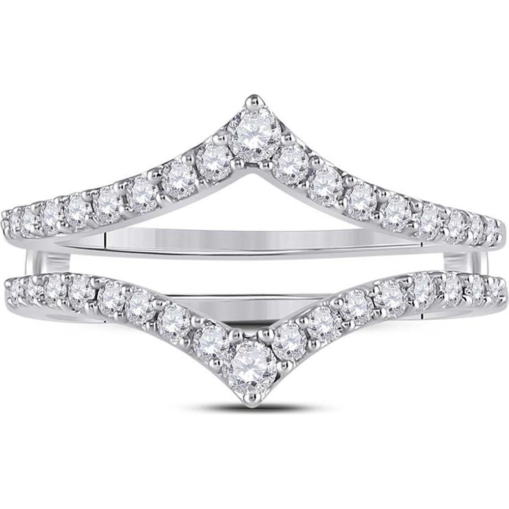 GND 14K White Gold Ring Guard Wrap Enhancer Wedding Band with Prong Set Round Diamonds - 0.47 Carat Total Diamond Weight