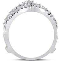 GND 14K White Gold Ring Guard Wrap Enhancer Wedding Band with Prong Set Round Diamonds - 0.47 Carat Total Diamond Weight
