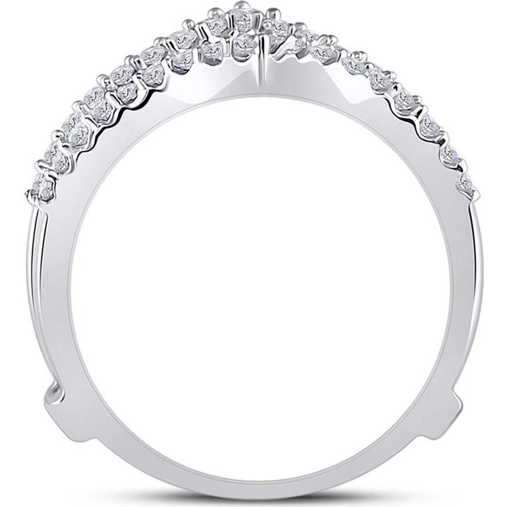 GND 14K White Gold Ring Guard Wrap Enhancer Wedding Band with Prong Set Round Diamonds - 0.47 Carat Total Diamond Weight