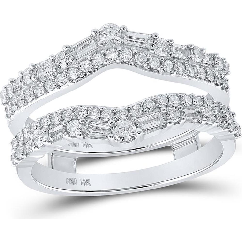 GND 14K White Gold Round and Baguette Diamond Wrap Ring Guard Enhancer - 0.75 Carat Total Diamond Weight
