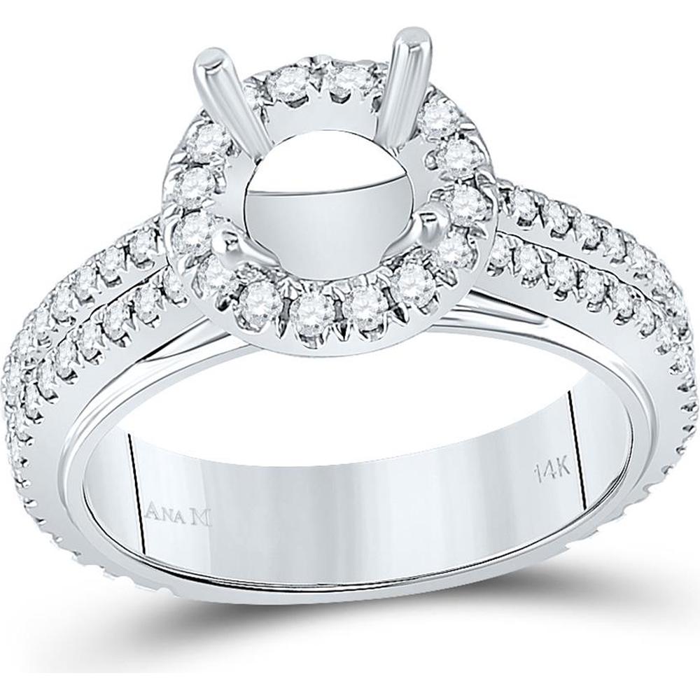 GND 14K White Gold Round Diamond 1-1/4 Carat Rd Center Bridal Semi-Mount Ring - 3/4 Carat Total Diamond Weight