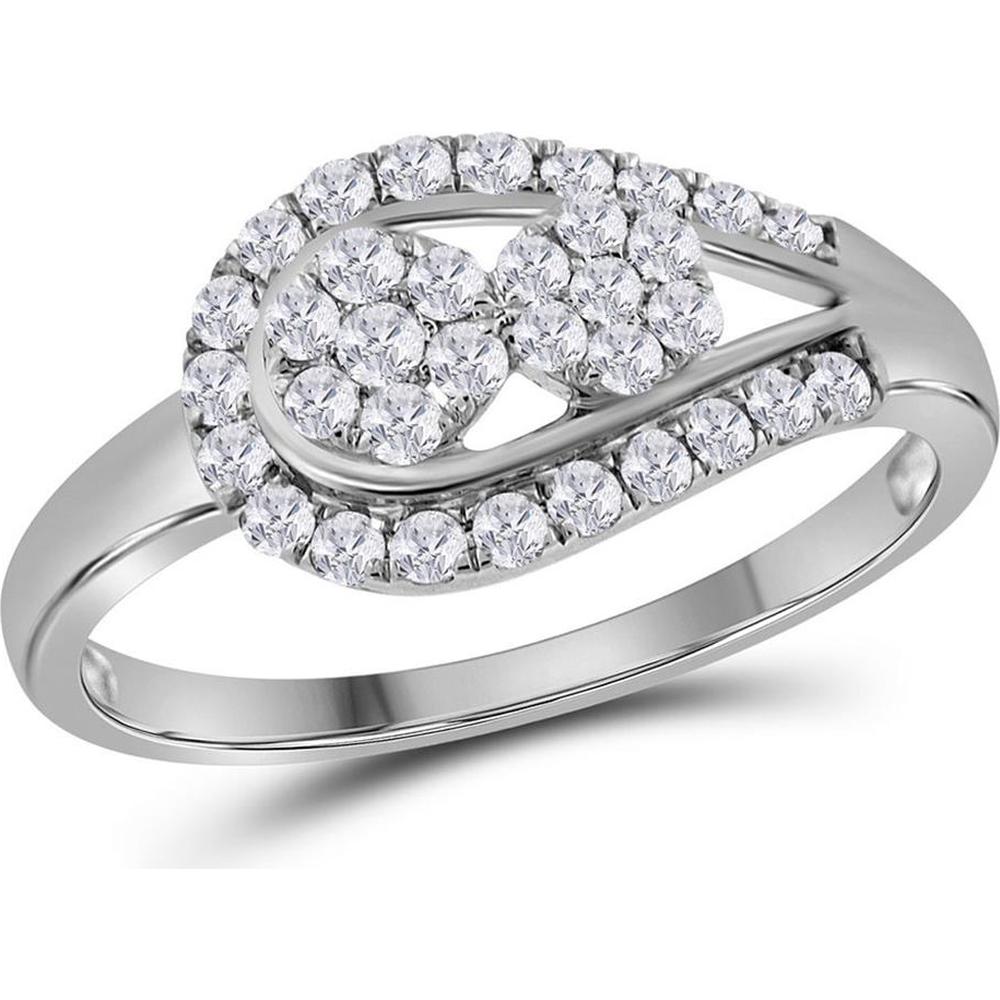 GND 14K White Gold Round Diamond 2-Stone Cluster Ring with Pave Setting - 0.50 Carat Total Diamond Weight