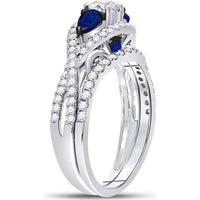 GND 14K White Gold Round Diamond and Pear Blue Sapphire Bridal Wedding Ring Set – 1.38 Carat Total Carat Weight