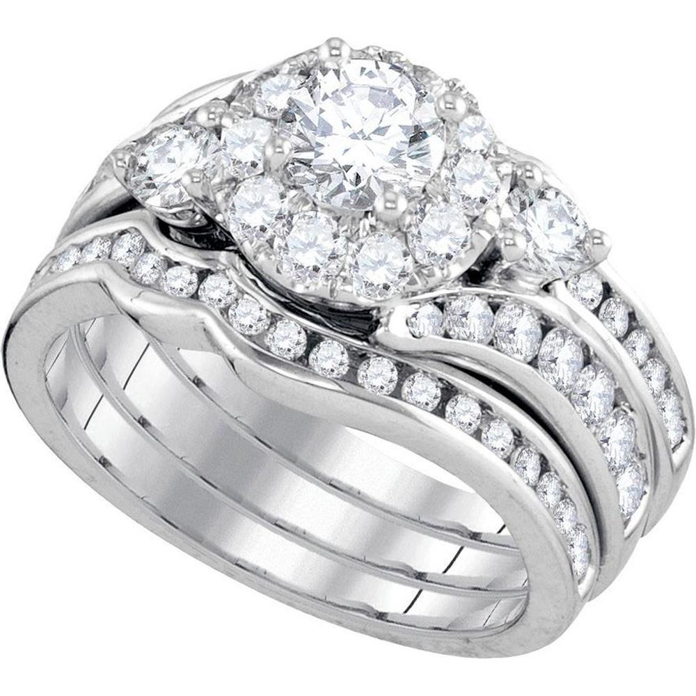 GND 14K White Gold Round Diamond Bridal Wedding Engagement Ring Set - 2 Carat Total Diamond Weight