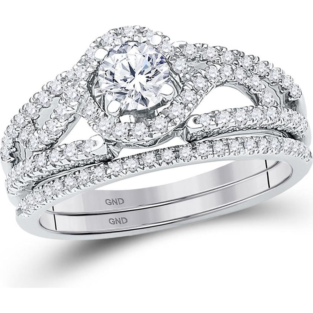 GND 14K White Gold Round Diamond Bridal Wedding Ring Set - 0.75 Carat Total Diamond Weight