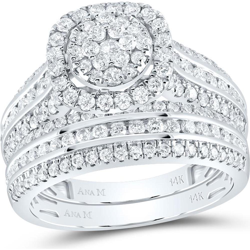 GND 14K White Gold Round Diamond Bridal Wedding Ring Set – 1.47 Carats Total Diamond Weight
