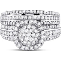 GND 14K White Gold Round Diamond Bridal Wedding Ring Set – 1.47 Carats Total Diamond Weight