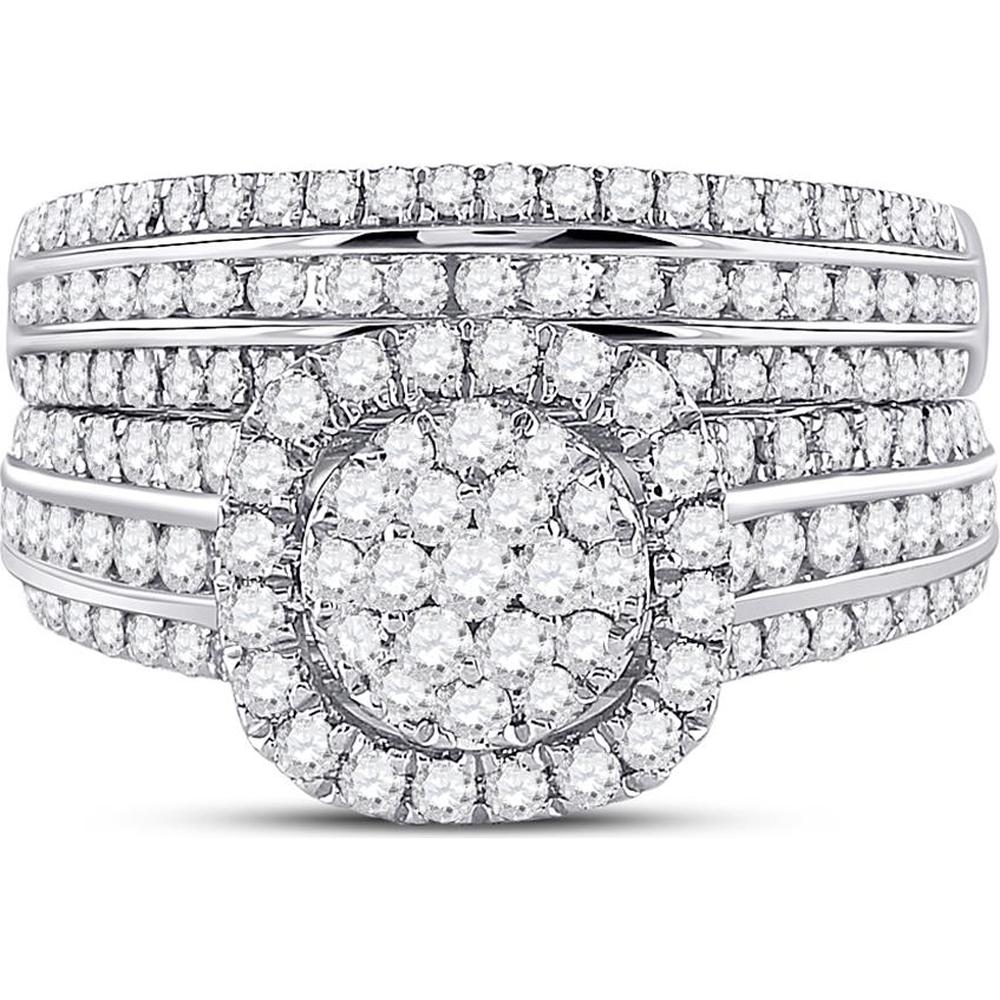 GND 14K White Gold Round Diamond Bridal Wedding Ring Set – 1.47 Carats Total Diamond Weight