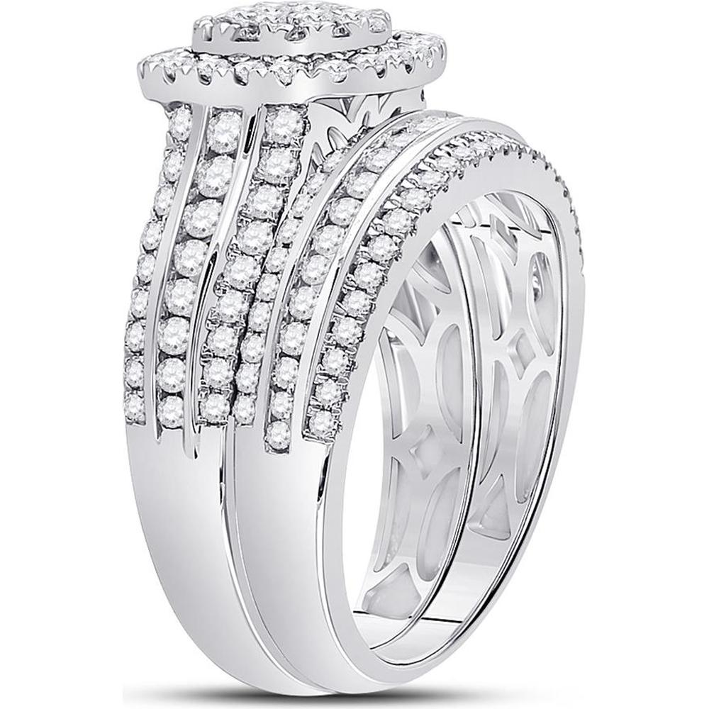 GND 14K White Gold Round Diamond Bridal Wedding Ring Set – 1.47 Carats Total Diamond Weight