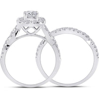 GND 14K White Gold Round Diamond Bridal Wedding Ring Set with Halo and Prong-Set Diamonds - 1.50 Carat Total Carat Weight