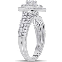 GND 14K White Gold Round Diamond Bridal Wedding Ring Set with Halo Design - 1.00 Carat Total Diamond Weight