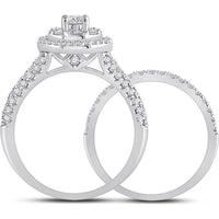 GND 14K White Gold Round Diamond Bridal Wedding Ring Set with Halo Design - 1.00 Carat Total Diamond Weight