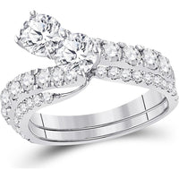 GND 14K White Gold Round Diamond Bridal Wedding Ring Set with Pave Diamonds - 2.00 Carat Total Diamond Weight