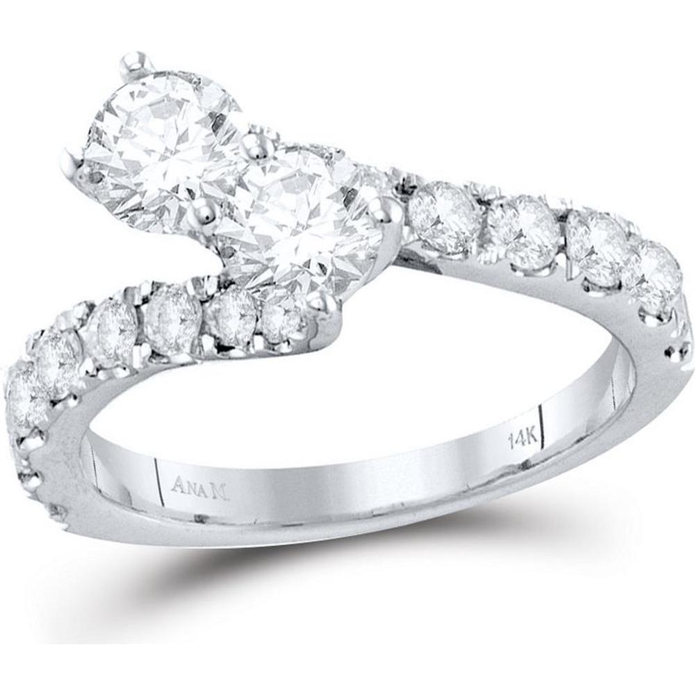 GND 14K White Gold Round Diamond Bridal Wedding Ring Set with Pave Diamonds - 2.00 Carat Total Diamond Weight