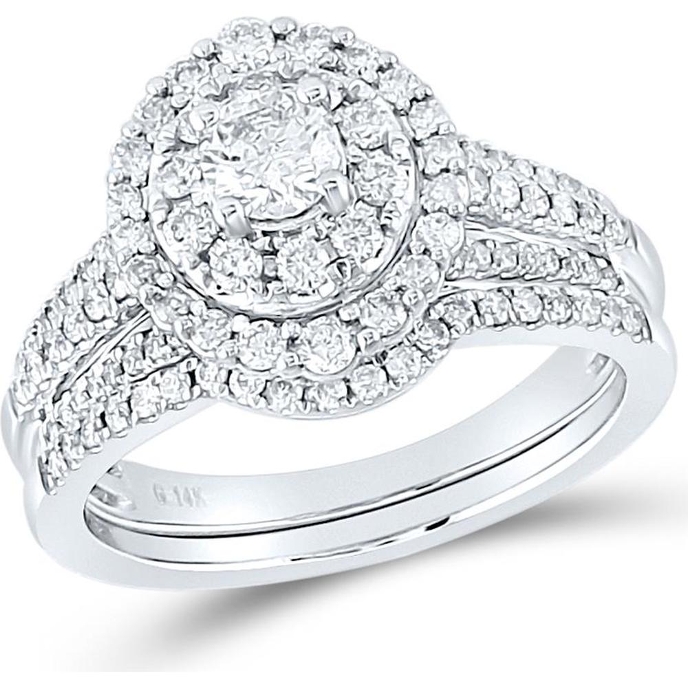 GND 14K White Gold Round Diamond Bridal Wedding Ring Set with Prong-Set 1.00 Carat Total Diamond Weight