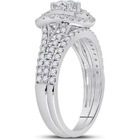 GND 14K White Gold Round Diamond Bridal Wedding Ring Set with Prong-Set Center and Halo - 1.0 Total Carat Weight