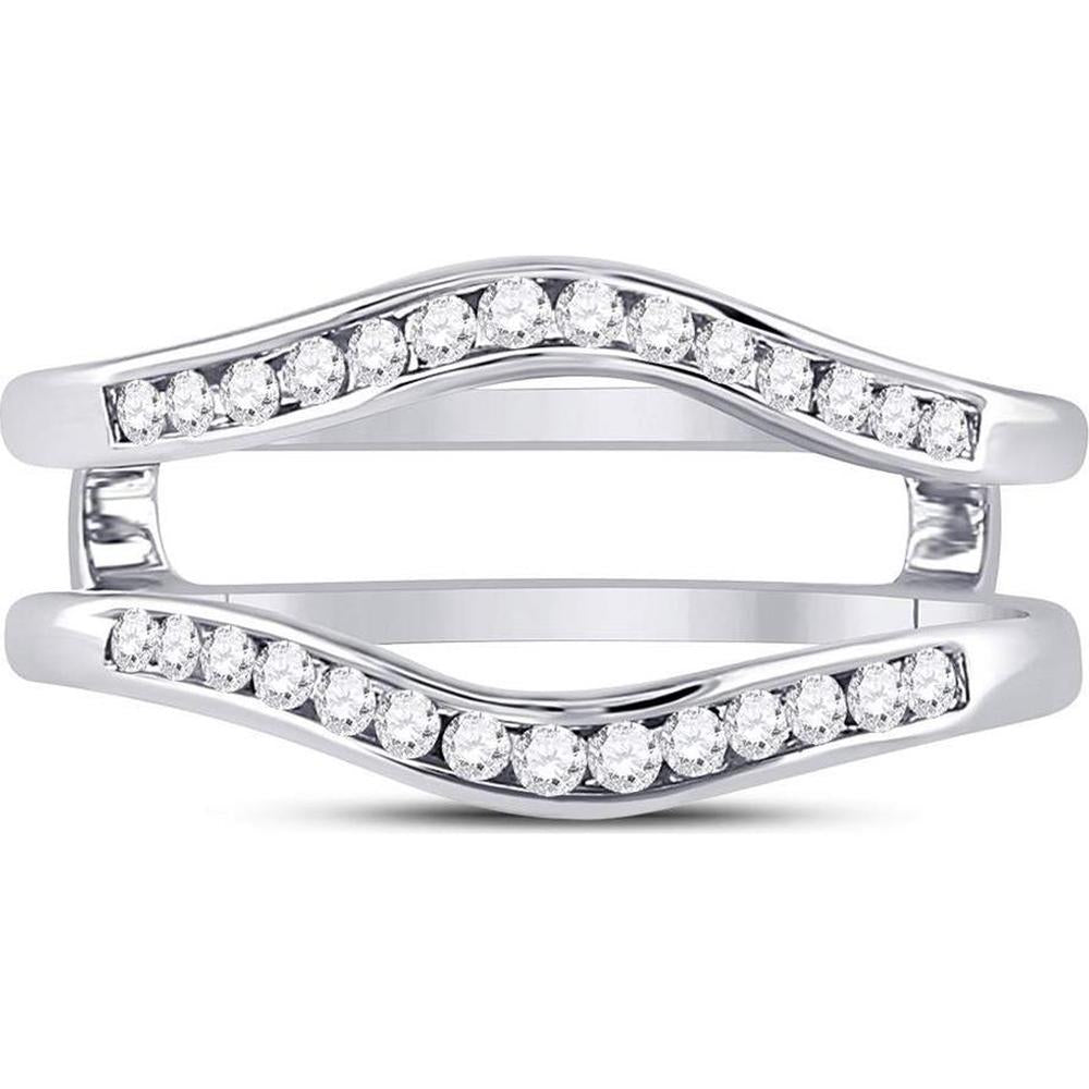 GND 14K White Gold Round Diamond Channel-Set Ring Guard Wrap Enhancer - 0.25 Carat Total Diamond Weight