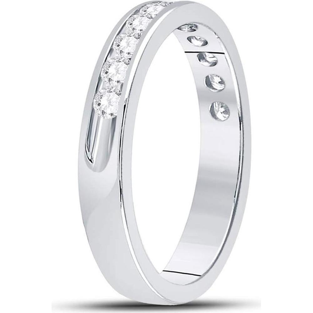 GND 14K White Gold Round Diamond Channel-Set Wedding Band - 0.50 Carat Total Diamond Weight