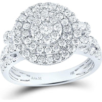 GND 14K White Gold Round Diamond Circle Cluster Ring with Prong Set Diamonds - 1.33 Carat Total Diamond Weight
