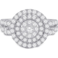 GND 14K White Gold Round Diamond Circle Cluster Ring with Prong Set Diamonds - 1.33 Carat Total Diamond Weight