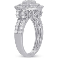 GND 14K White Gold Round Diamond Circle Cluster Ring with Prong Set Diamonds - 1.33 Carat Total Diamond Weight