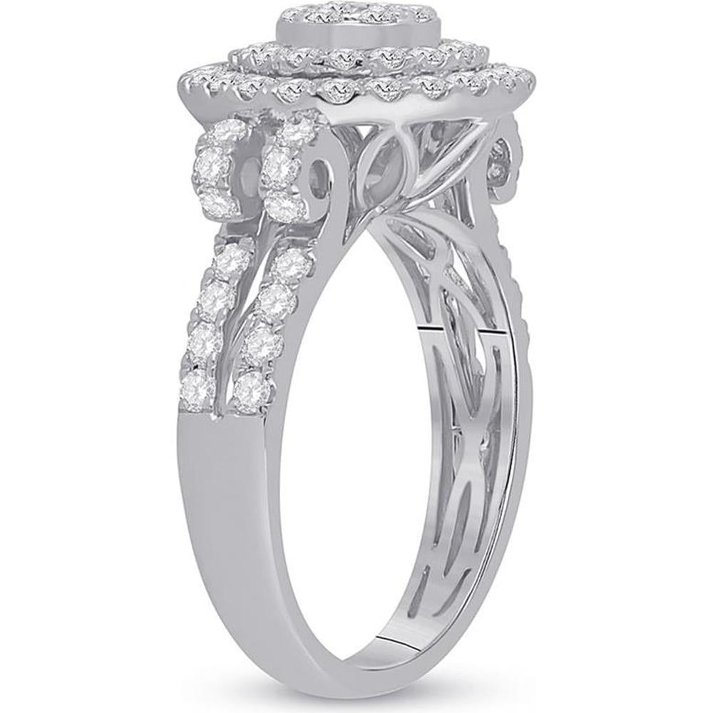 GND 14K White Gold Round Diamond Circle Cluster Ring with Prong Set Diamonds - 1.33 Carat Total Diamond Weight