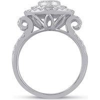 GND 14K White Gold Round Diamond Circle Cluster Ring with Prong Set Diamonds - 1.33 Carat Total Diamond Weight
