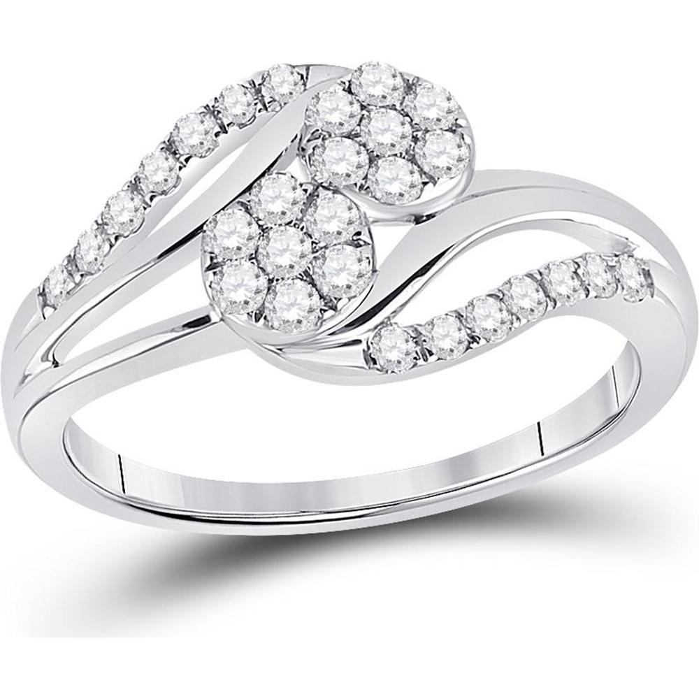 GND 14K White Gold Round Diamond Cluster Bridal Engagement Ring - 1/2 Carat Total Diamond Weight