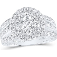 GND 14K White Gold Round Diamond Cluster Bridal Engagement Ring - 2 Carat Total Diamond Weight