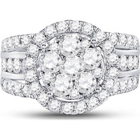 GND 14K White Gold Round Diamond Cluster Bridal Engagement Ring - 2 Carat Total Diamond Weight