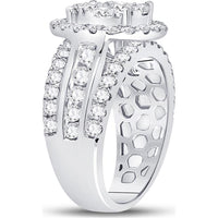 GND 14K White Gold Round Diamond Cluster Bridal Engagement Ring - 2 Carat Total Diamond Weight