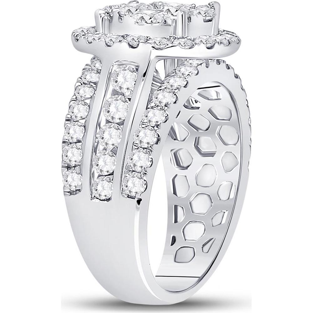 GND 14K White Gold Round Diamond Cluster Bridal Engagement Ring - 2 Carat Total Diamond Weight