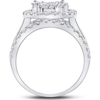 GND 14K White Gold Round Diamond Cluster Bridal Engagement Ring - 2 Carat Total Diamond Weight